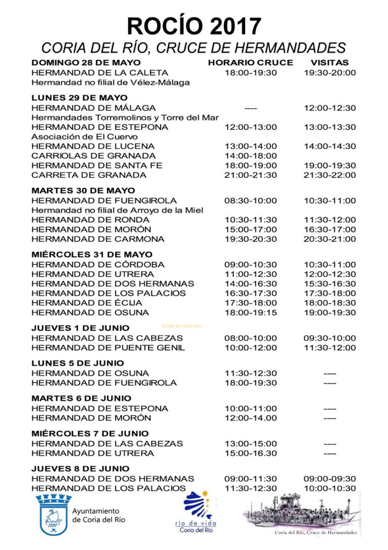 Horarios De Paso De Las Hermandades 2017 Por El Coria, Vado De Quema ...