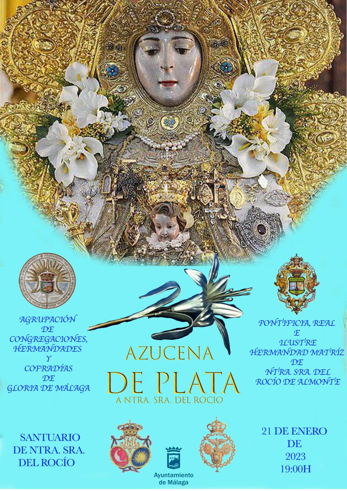Acto de entrega – La Agrupación de Congregaciones, Hermandades y Cofradías  de Gloria de Málaga concede a la Virgen del Rocío la Azucena de Plata. |  